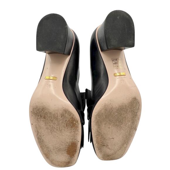 Gucci Marmont GG Fringe Loafers Low Block Heel Pumps Black LeatherSize 39 US 9 - Picture 13 of 15